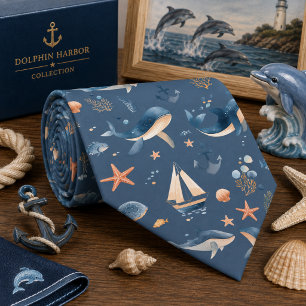 Watercolor Ocean Sea Animals Pattern Tie