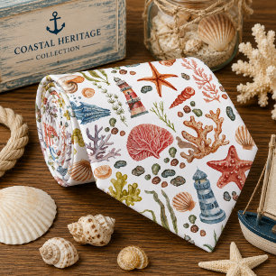 Watercolor Ocean Sea Animals Pattern Tie