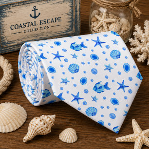 Watercolor Ocean Sea Animals Pattern Tie