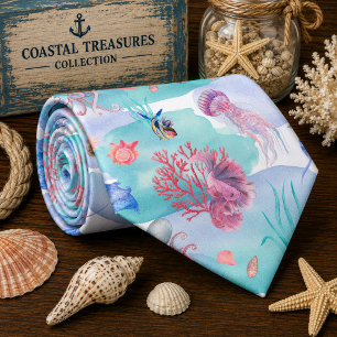 Watercolor Ocean Sea Animals Pattern Tie