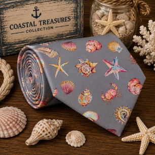 Watercolor Ocean Sea Animals Pattern Tie