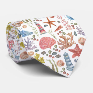 Watercolor Ocean Sea Animals Pattern Tie