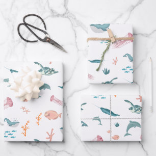 Watercolor Ocean Sea Animals Pattern Wrapping Paper Sheet