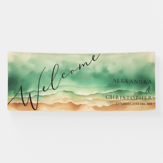 Watercolor Ocean Sea Blue Water Sun Banner (Horizontal)