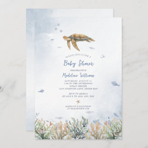  Watercolor Ocean Sea Turtle Baby Shower Invitation