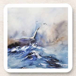Watercolor Ocean Seagull Hard Plastic Coaster