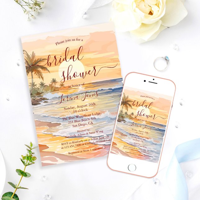 Watercolor Ocean Seaside Beach Bridal Shower Invitation (Creator Uploaded)
