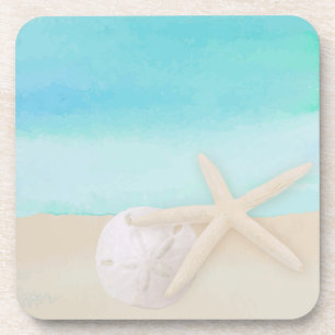 Watercolor Ocean Starfish and Sand Dollar Coaster