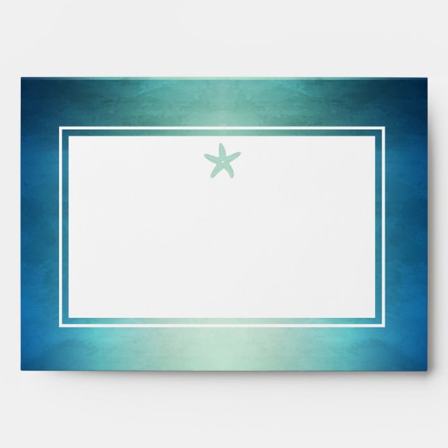 Watercolor Ocean Starfish Beach Wedding Envelopes (Front)