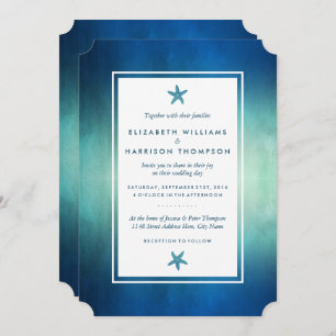 Watercolor Ocean Starfish Beach Wedding Invitation
