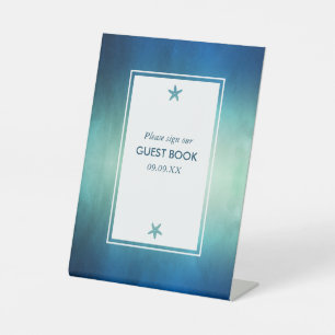 Watercolor Ocean Starfish Beach Wedding Pedestal Sign