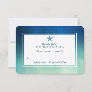 Watercolor Ocean Starfish Beach Wedding RSVP Card