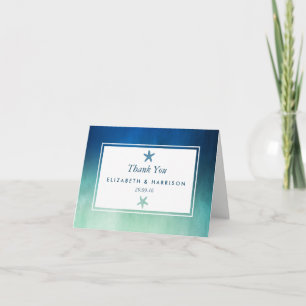Watercolor Ocean Starfish Beach Wedding Thank You