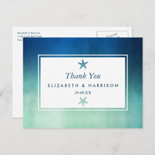 Watercolor Ocean Starfish Beach Wedding Thank You Postcard