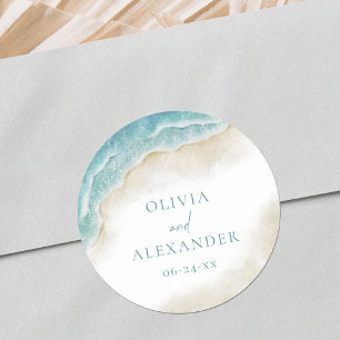 Watercolor Ocean Summer Beach Wedding Classic Round Sticker