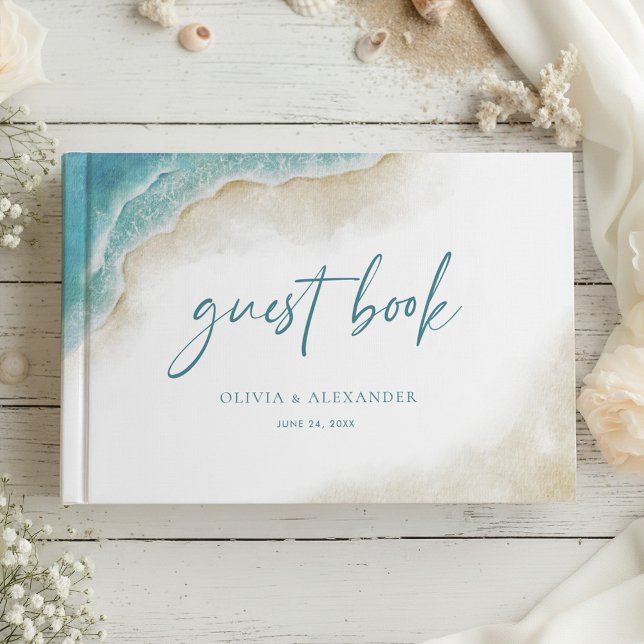 Watercolor Ocean Summer Beach Wedding Guest Book (Creator Uploaded)