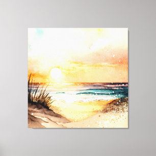 Watercolor Ocean Sunset Canvas Print