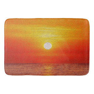 Watercolor Ocean Sunset  Summer Beach Waves     Bath Mat
