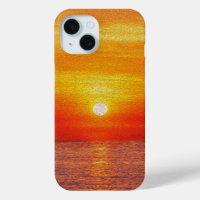 Watercolor Ocean Sunset  Summer Beach Waves       