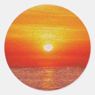 Watercolor Ocean Sunset Summer Beach Waves Classic Round Sticker
