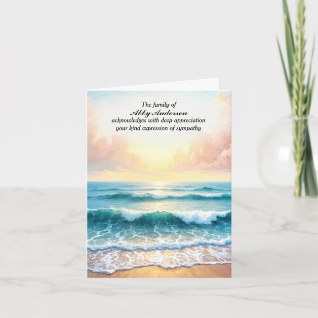 Watercolor Ocean Surf Sympathy Thank You Card (Front)