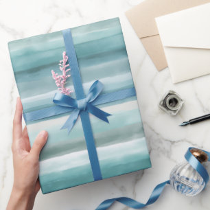 Watercolor Ocean Teal Stripes Wrapping Paper Roll