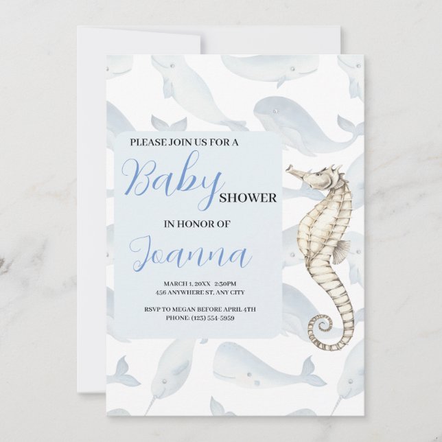 watercolor ocean theme baby shower invite (Front)