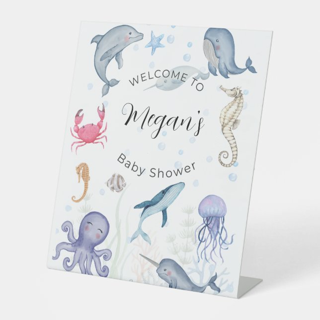 watercolor ocean theme baby shower sign (Front)