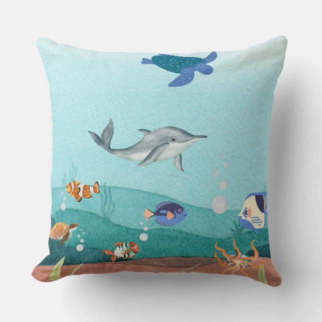 Watercolor Ocean ,undersea Cushion (Front)