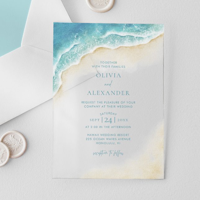 Watercolor Ocean Wave Beach Wedding Acrylic Invitations (Creator Uploaded)