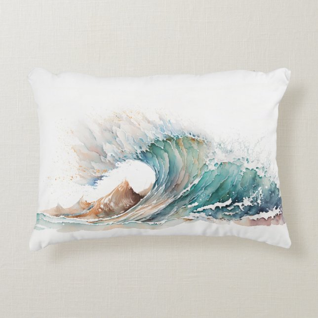 Watercolor Ocean Wave Decorative Cushion (Front)