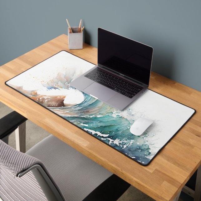 Watercolor Ocean Wave Desk Mat (Office 2)
