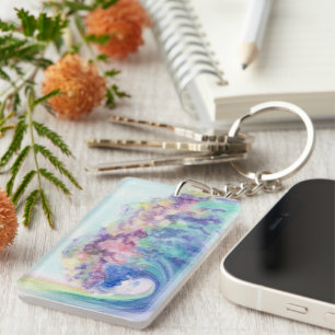 Watercolor Ocean Wave & Family Photo Template Key Ring