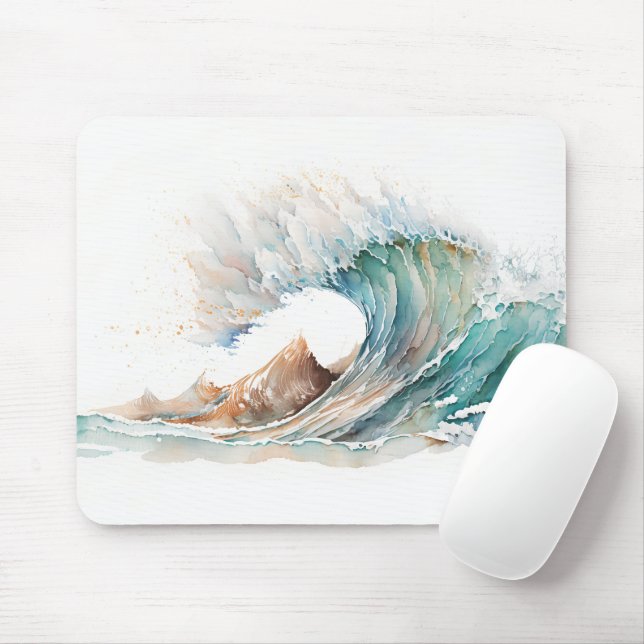 Watercolor Ocean Wave Mouse Mat (With Mouse)