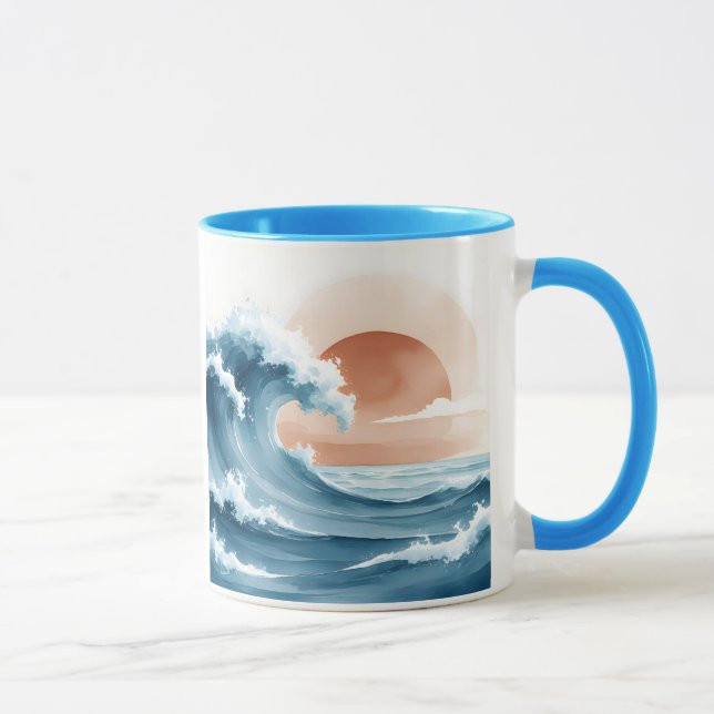 Watercolor Ocean Wave Sunset | Coastal Coffee Mug (Right)