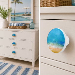 Watercolor Ocean Waves Beach Decorative Ceramic Knob