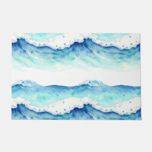 Watercolor Ocean Waves Border Doormat