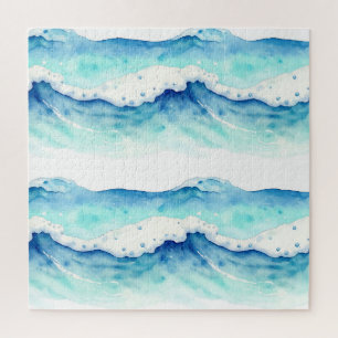 Watercolor Ocean Waves Border Jigsaw Puzzle