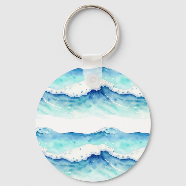 Watercolor Ocean Waves Border Key Ring (Front)