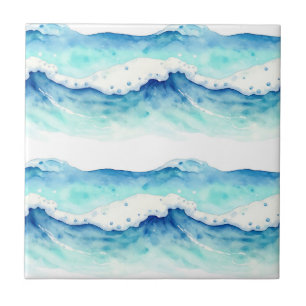 Watercolor Ocean Waves Border Tile