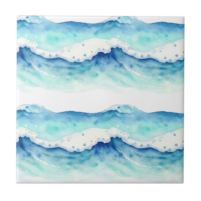 Watercolor Ocean Waves Border Tile (Front)