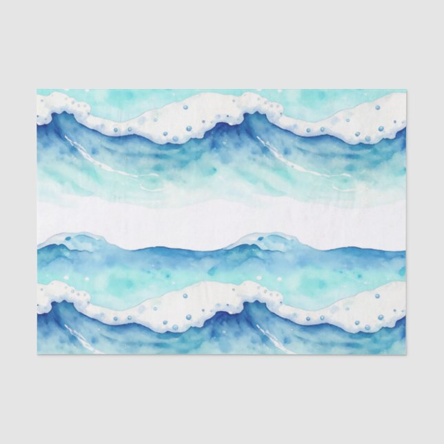 Watercolor Ocean Waves Border Tissue Paper (Front)