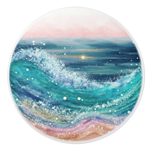 Watercolor Ocean Waves Ceramic Knob