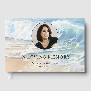 Watercolor Ocean Waves Memorial Funeral Photo Guest Book
