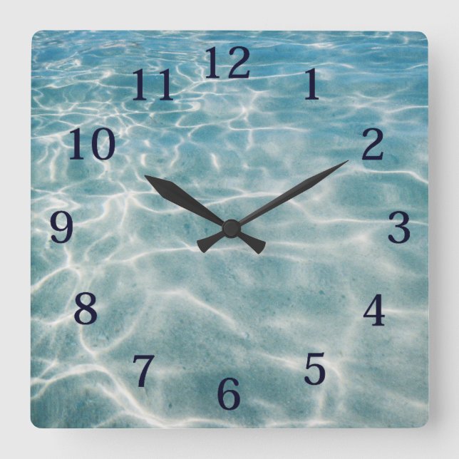 Watercolor Ocean Waves Reflections Square Wall Clock (Front)