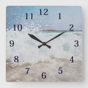Watercolor Ocean Waves Sea Foam Square Wall Clock