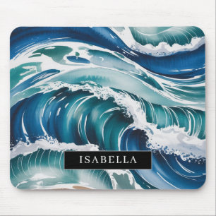 Watercolor Ocean Waves & Seafoam Mouse Pad