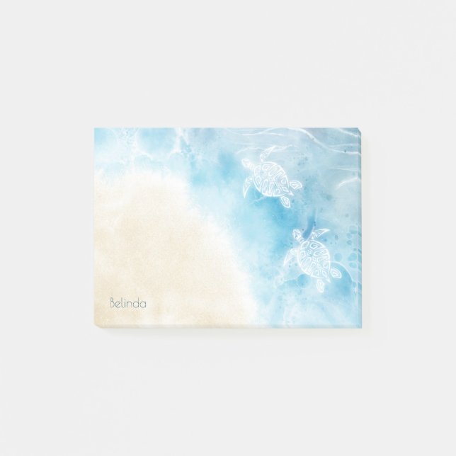Watercolor Ocean White Turtle Post-it Notes (Front)