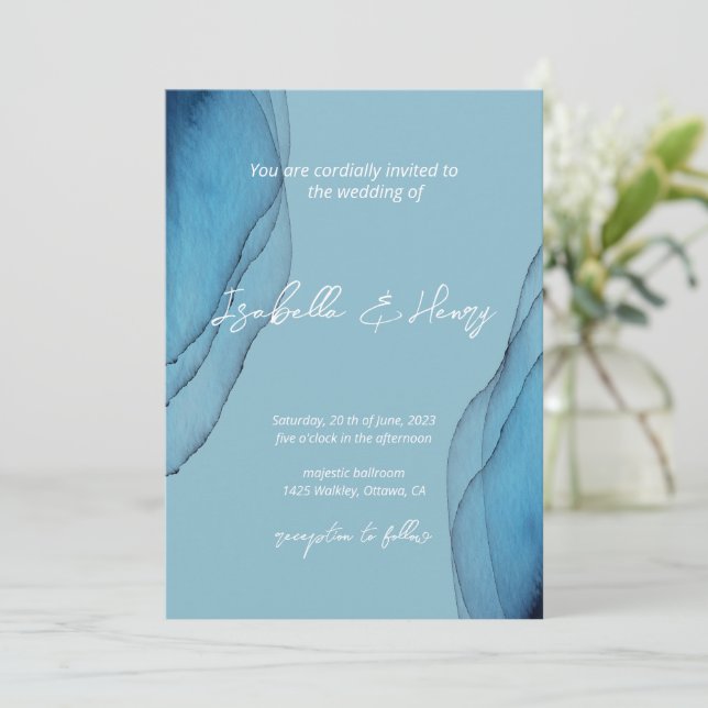 Watercolor ocen blue aquamarine Wedding  Invitation (Standing Front)