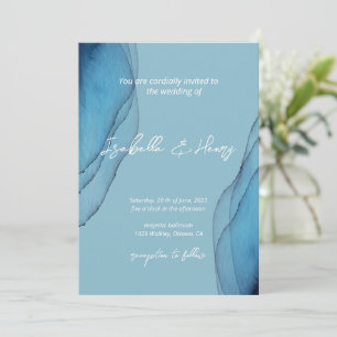 Watercolor ocen blue aquamarine Wedding  Invitation